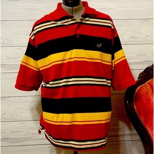 Vintage G Casuals Indigo 30 Red Yellow Black Striped Men’s Polo Shirt 2XL XXL